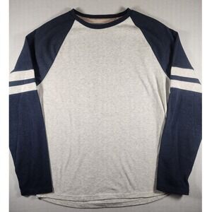 Puremeso The Normal Brand Mens Large Raglan Long Sleeve Grey Navy Striped Prep